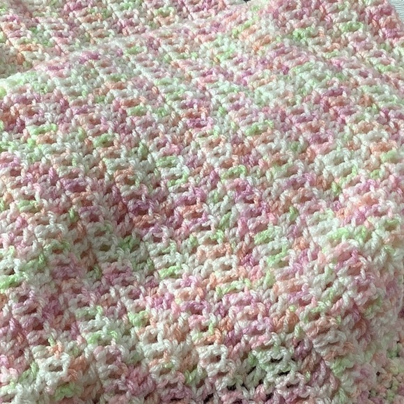 Handmade - crochet light blanket - pastel colors - 36” x 23” - Picture 3 of 4